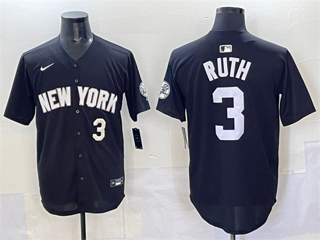 Men's New York Yankees #3 Babe Ruth Black Limited Stitched Baseball Jersey Men's New York Yankees #3 Babe Ruth Black Limited Stitched Baseball Jersey